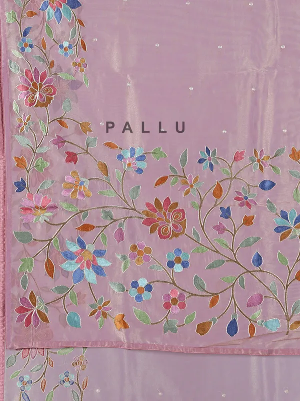 Onion pink organza saree with elegant embroidery accents