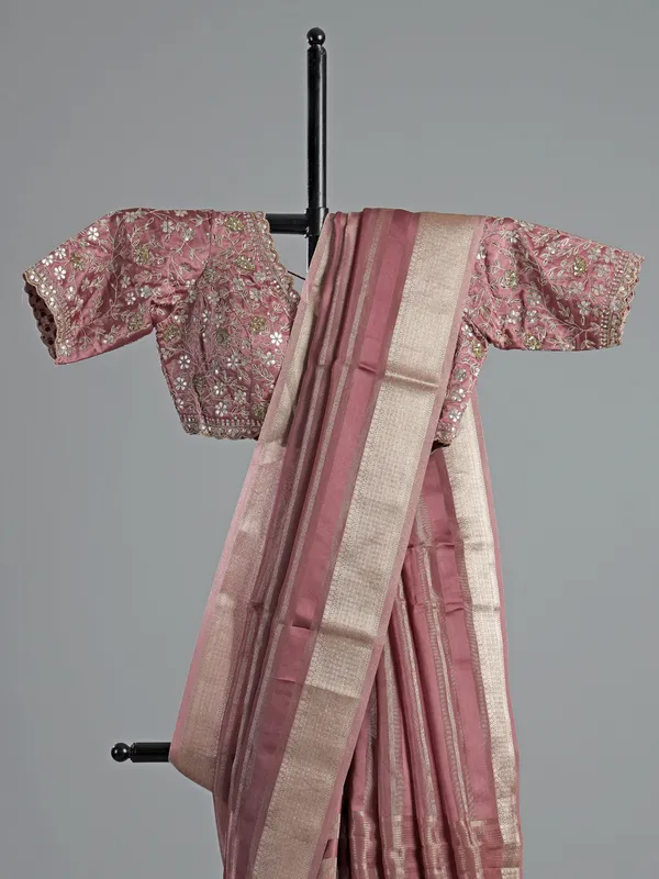 Onion pink organza satin saree with gota glam