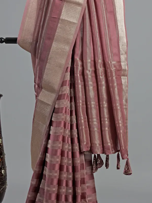 Onion pink organza satin saree with gota glam