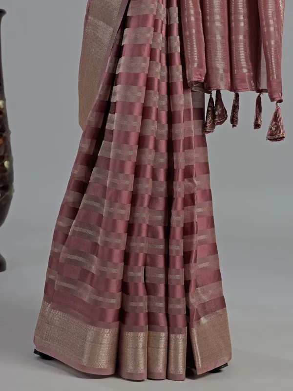 Onion pink organza satin saree with gota glam