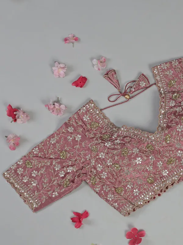 Onion pink organza satin saree with gota glam