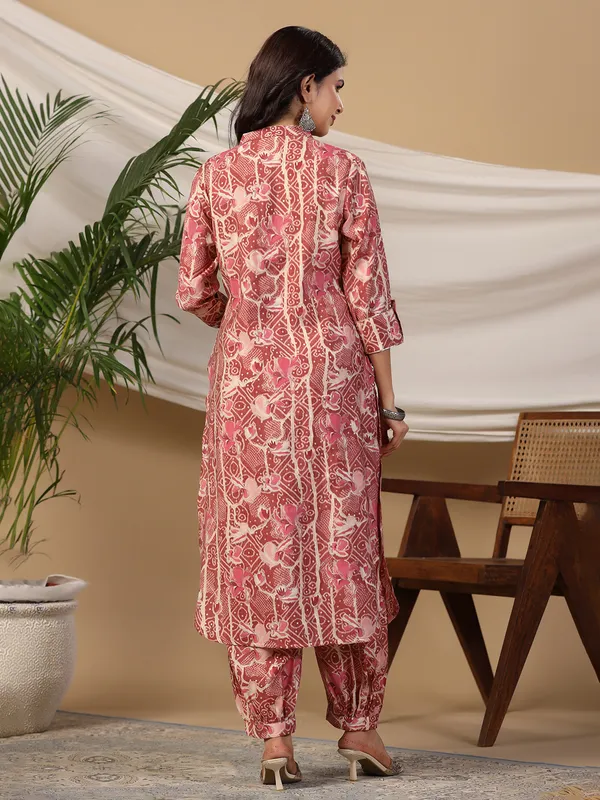 Onion pink printed cotton kurti with salwar