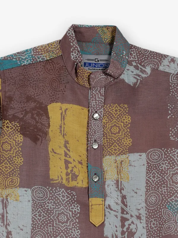 Onion pink printed cotton silk kurta for special occasions