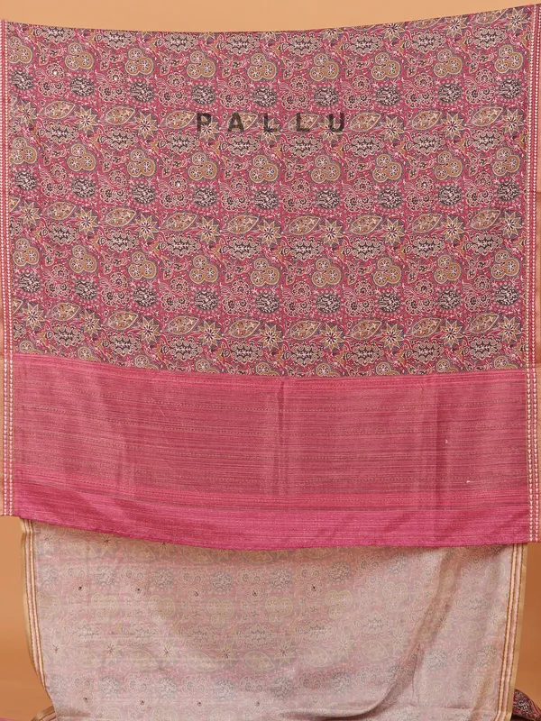 Onion pink printed saree in semi cotton silk