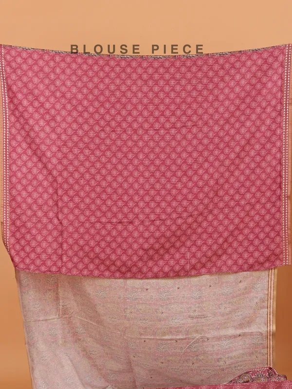 Onion pink printed saree in semi cotton silk