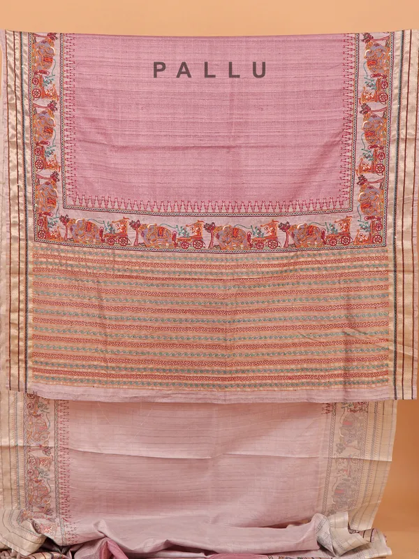 Onion pink printed semi cotton silk saree for women