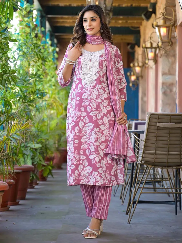 Onion pink printed silk kurti set
