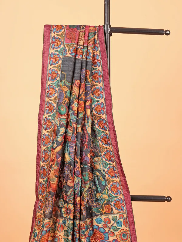 Onion pink printed tusser silk saree
