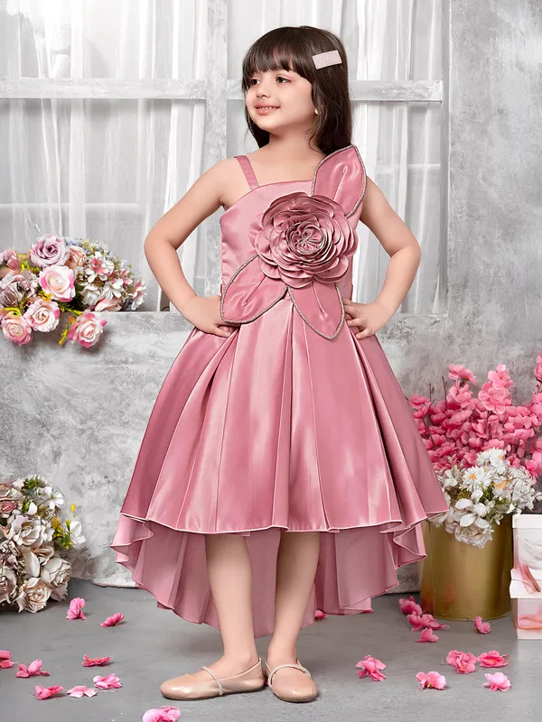 Onion pink satin silk frock for sleeveless
