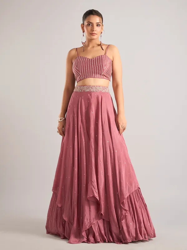Onion pink satin silk jacket style lehenga choli
