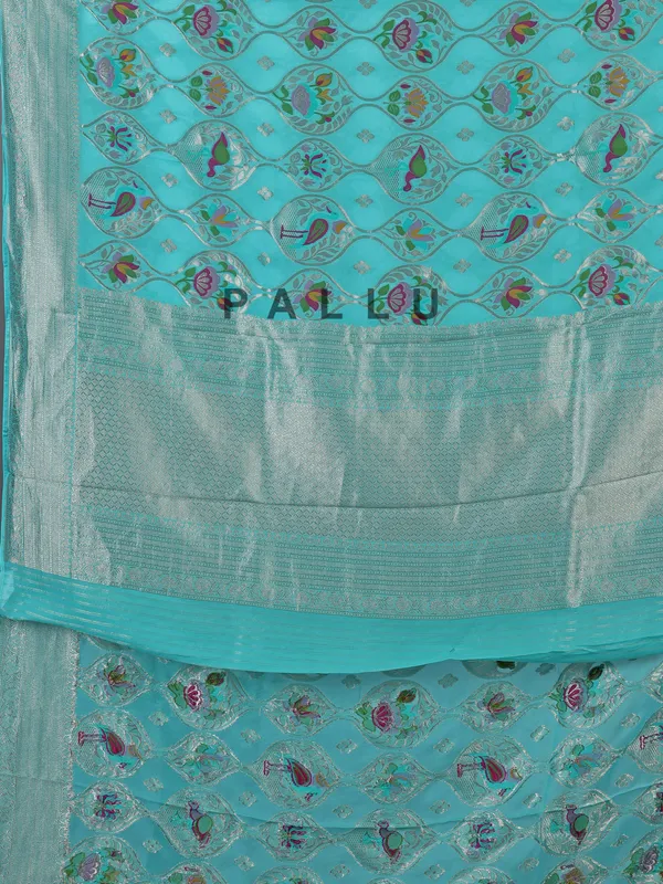 Mint blue satin silk saree for wedding style