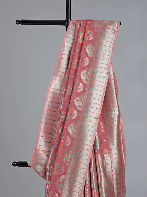 Onion pink satin silk saree for festive grace