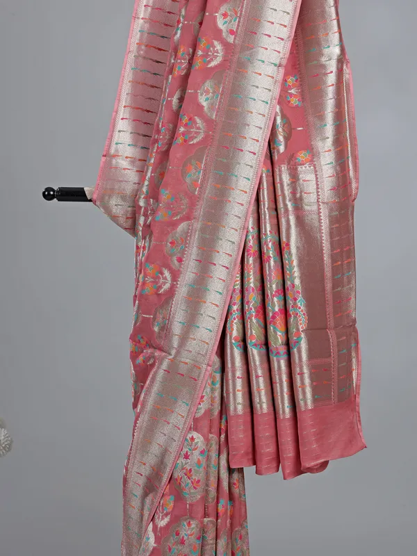 Onion pink satin silk saree for festive grace