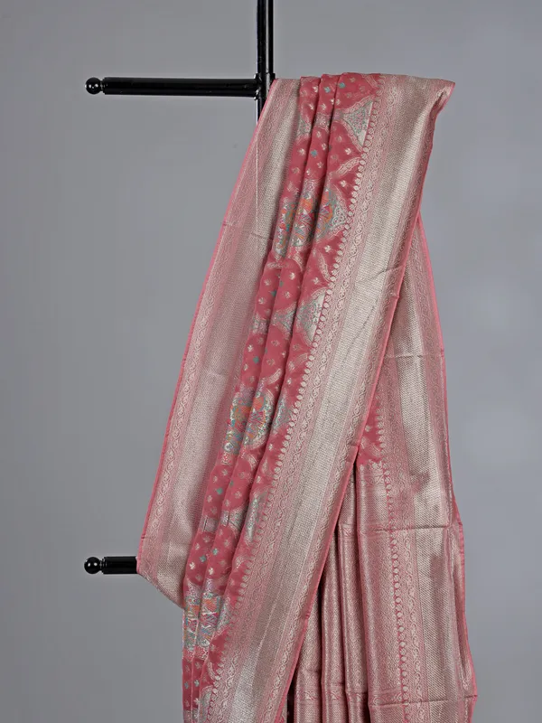 Onion pink satin silk saree for traditional touch