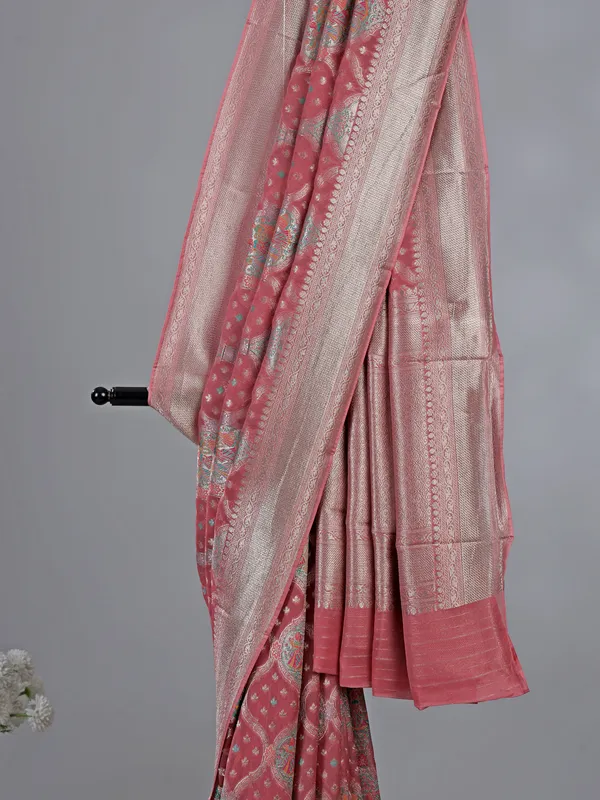Onion pink satin silk saree for traditional touch