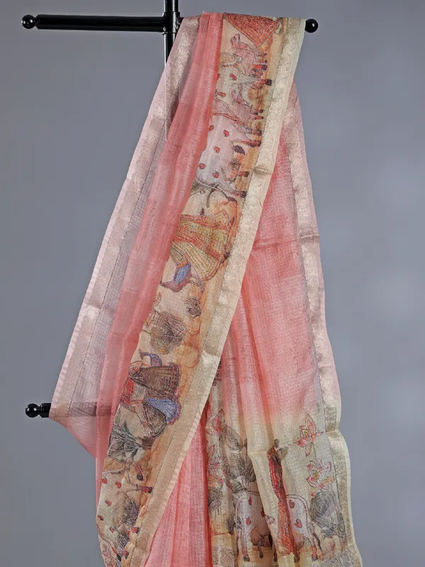 Onion pink semi cotton saree for festival wear