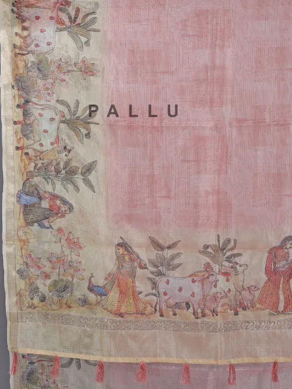 Onion pink semi cotton saree for festival wear