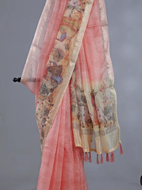 Onion pink semi cotton saree for festival wear