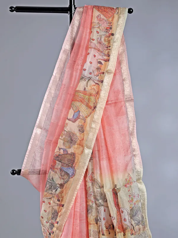 Onion pink semi cotton saree for festival wear