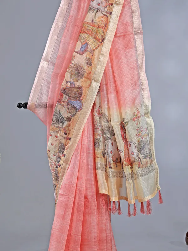 Onion pink semi cotton saree for festival wear