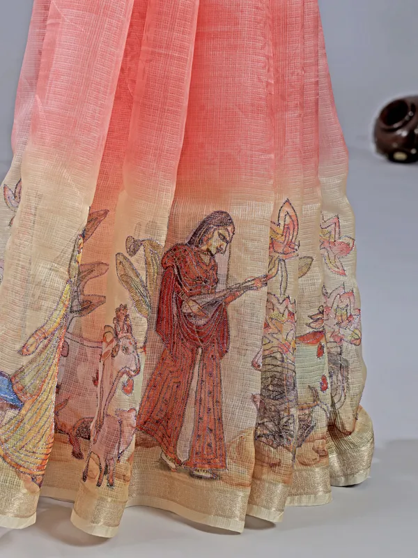 Onion pink semi cotton saree for festival wear