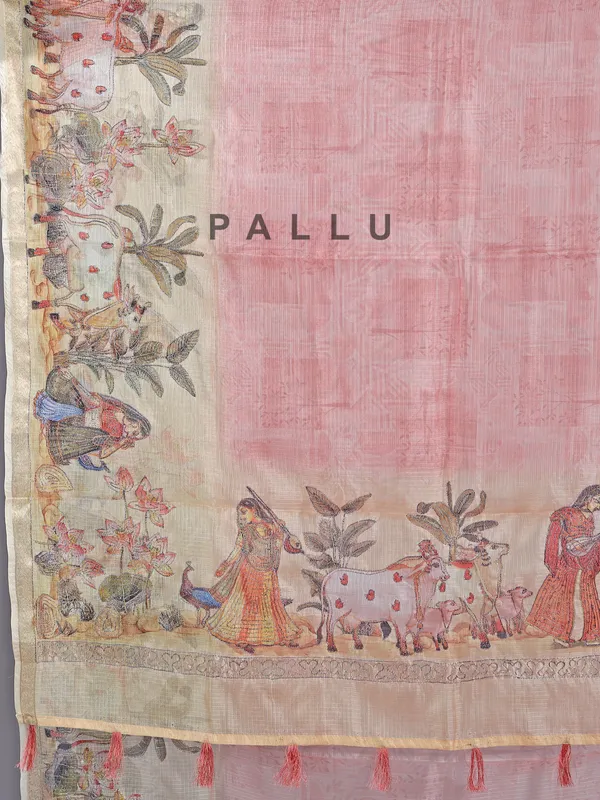 Onion pink semi cotton saree for festival wear