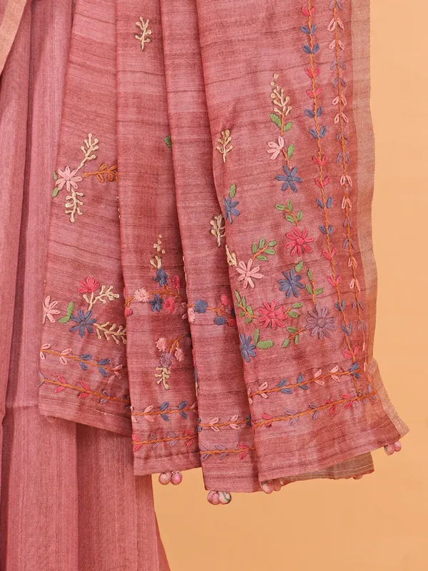 Onion pink semi cotton saree for women