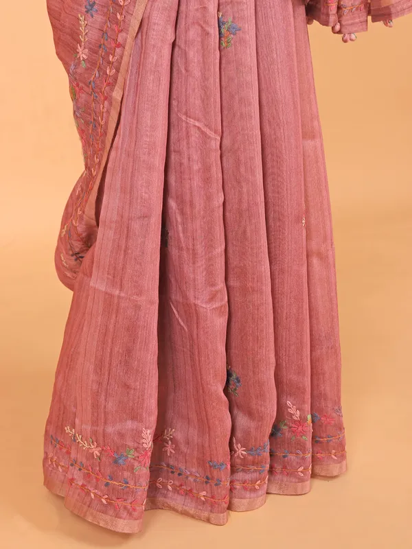 Onion pink semi cotton saree for women