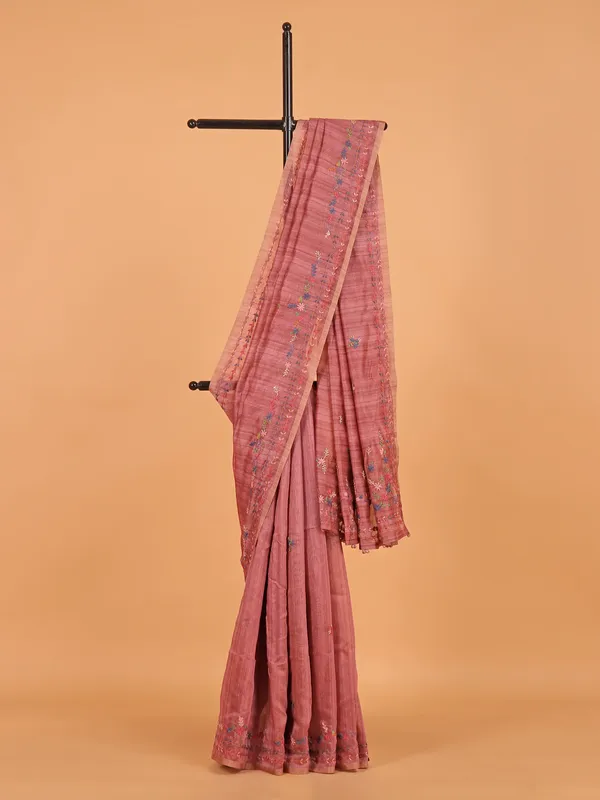 Onion pink semi cotton saree for women