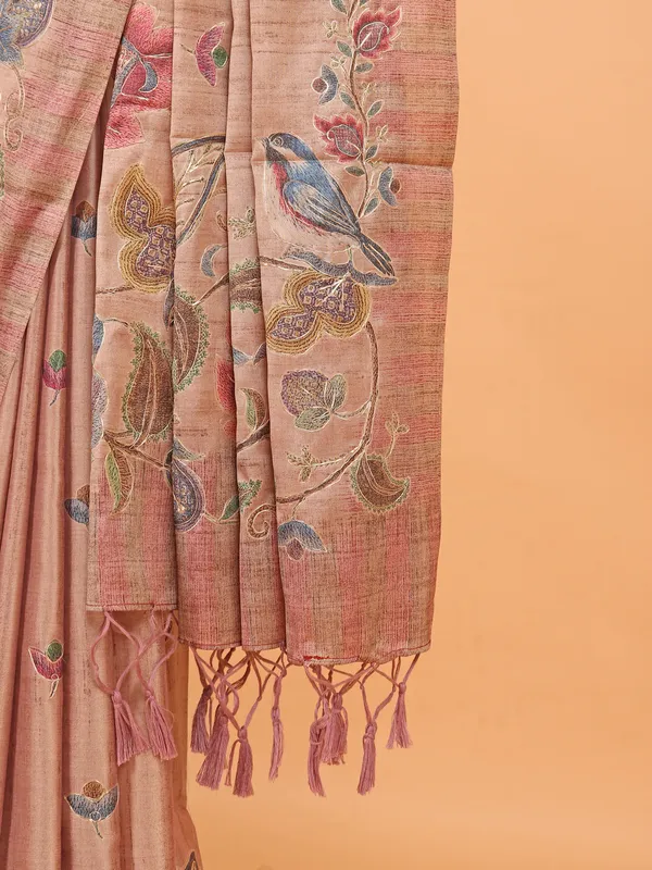 Onion pink semi cotton silk saree for women