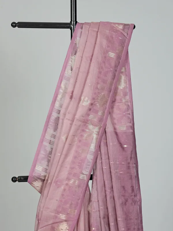 Onion pink semi cotton silk saree for women festive wear