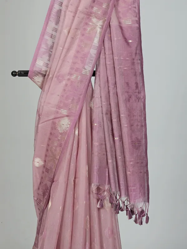 Onion pink semi cotton silk saree for women festive wear