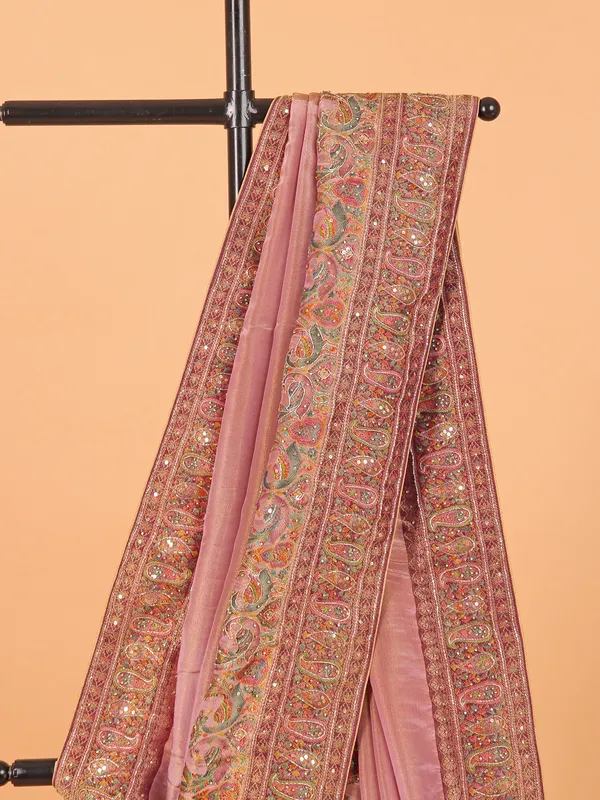 Onion pink semi pashmina wedding wear saree