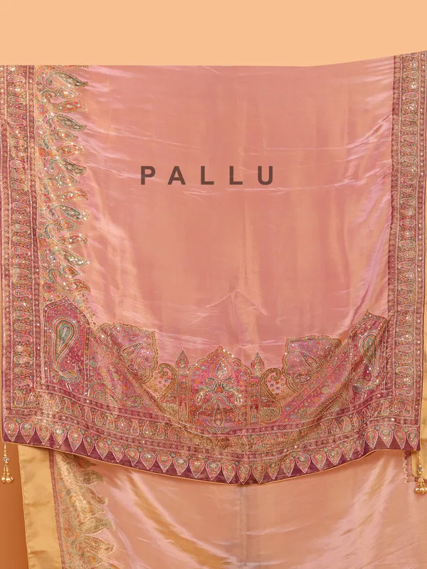 Onion pink semi pashmina wedding wear saree