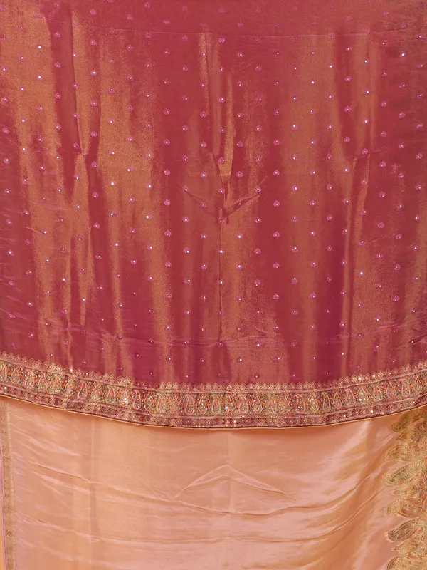 Onion pink semi pashmina wedding wear saree