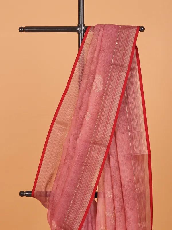 Onion pink semin linen saree for women