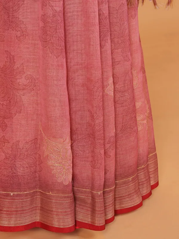 Onion pink semin linen saree for women