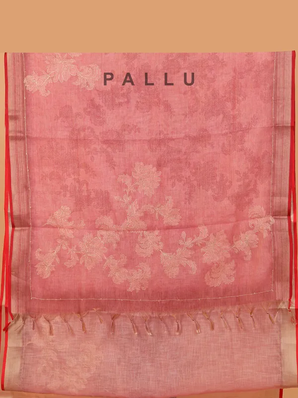 Onion pink semin linen saree for women