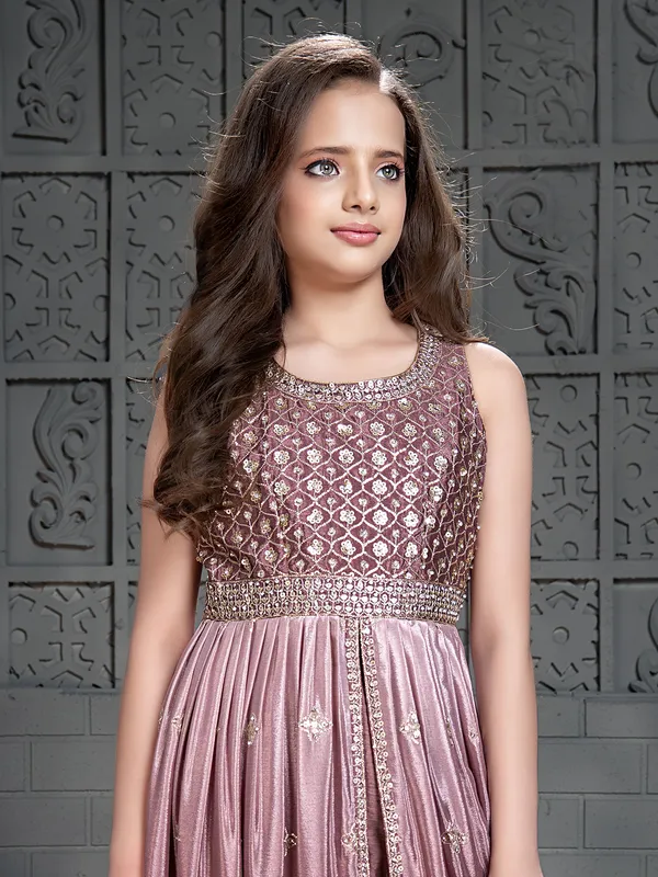 Onion pink shaded silk front slit salwar suit
