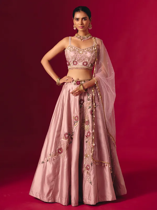 Onion pink silk designer gota work lehenga choli