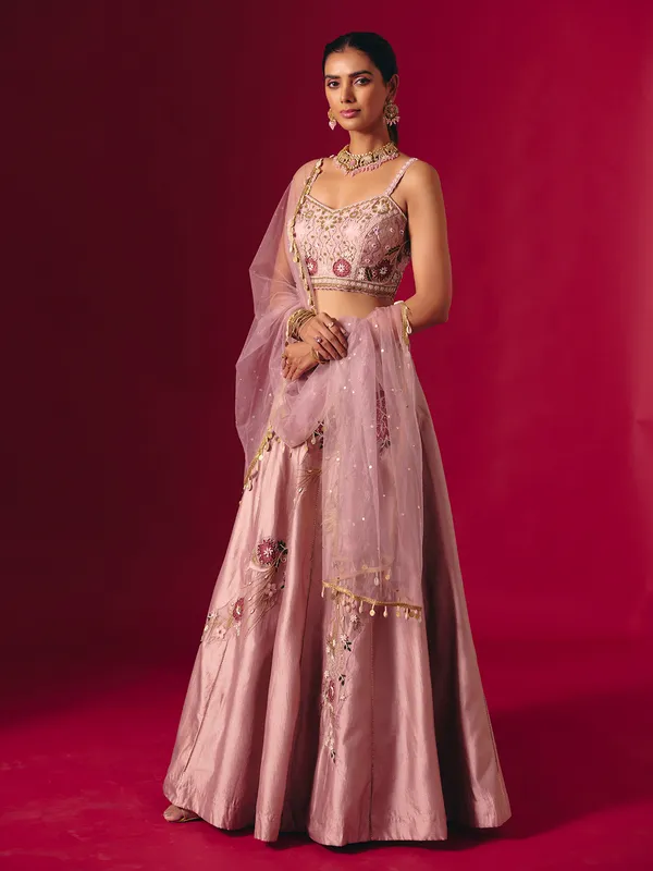Onion pink silk designer gota work lehenga choli
