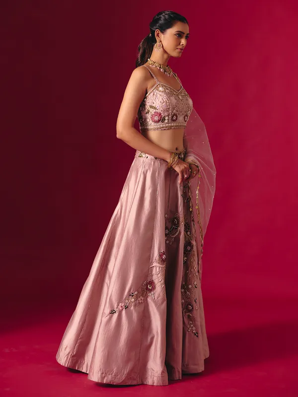 Onion pink silk designer gota work lehenga choli