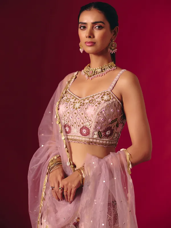 Onion pink silk designer gota work lehenga choli
