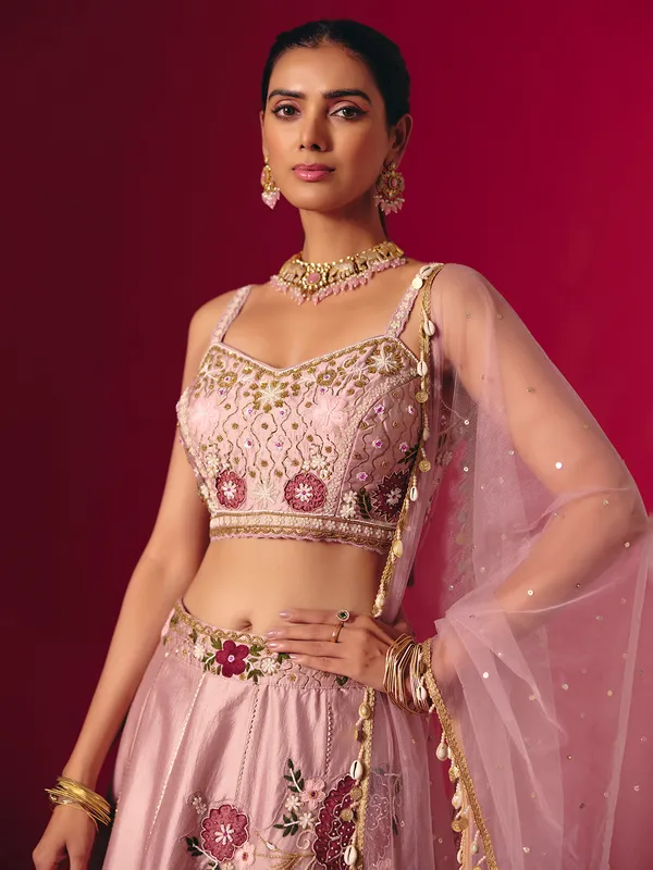Onion pink silk designer gota work lehenga choli