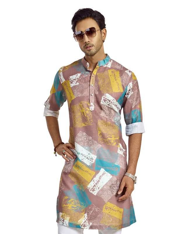 Onion pink silk kurta with subtle prints