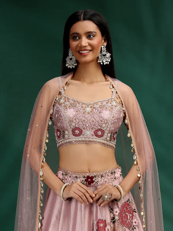Onion pink silk lehenga choli for wedding