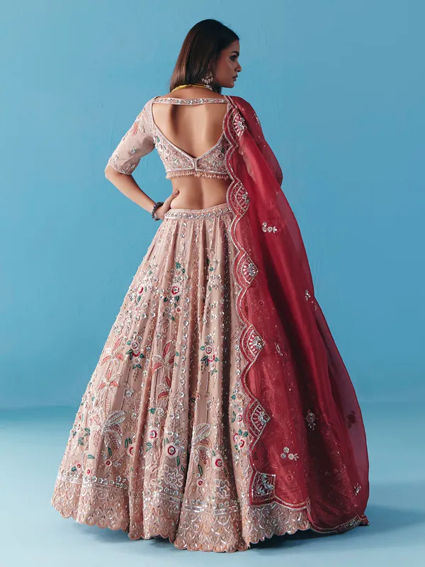 Onion pink silk lehenga choli with diamond charm
