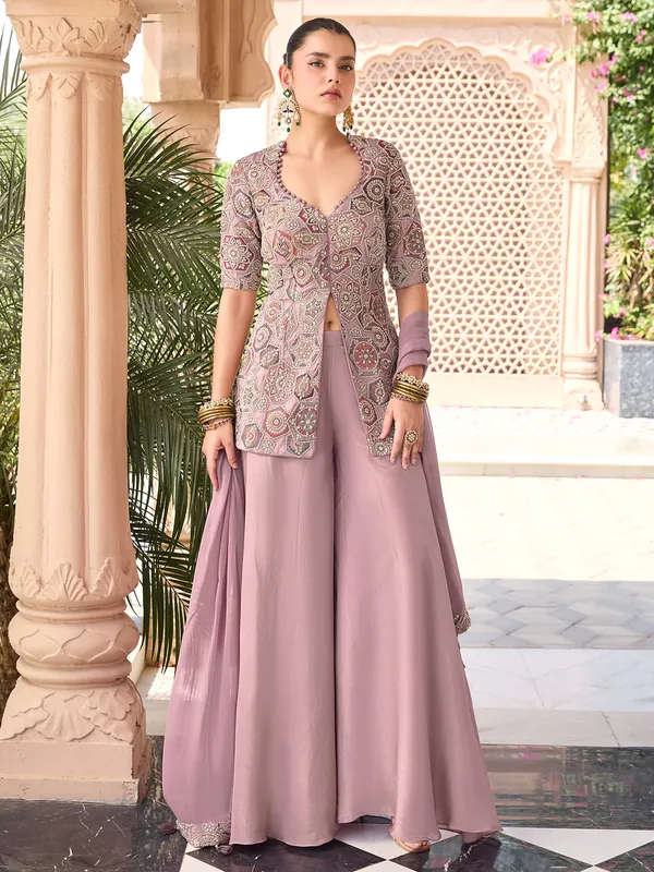 Onion pink silk palazzo suit for wedding