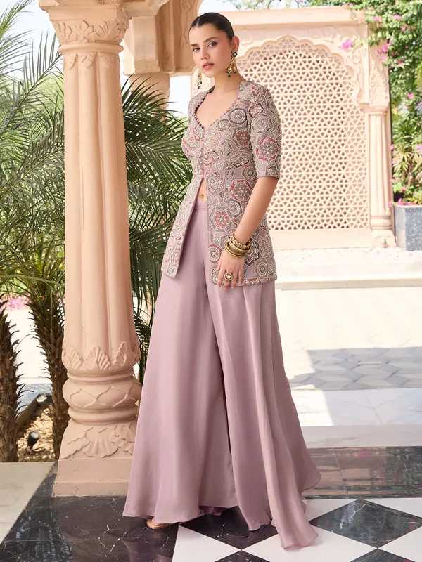 Onion pink silk palazzo suit for wedding
