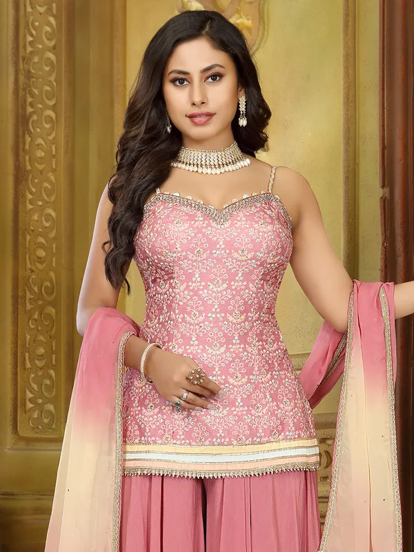 Onion pink silk palazzo suit for women